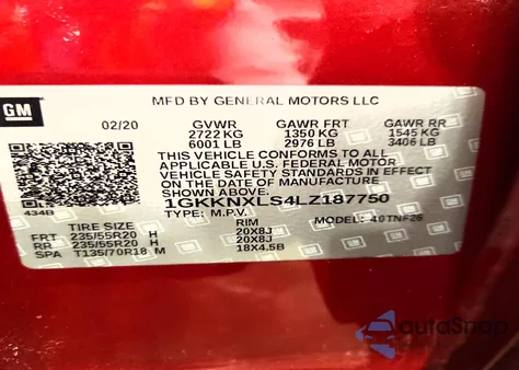 2020 GMC Acadia Denali z USA, uszkodzony, nr VIN 1GKKNXLS4LZ187750